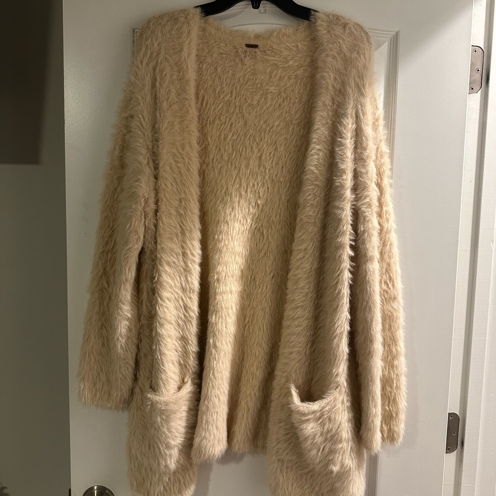 Free People Cream Fuzzy Cardigan